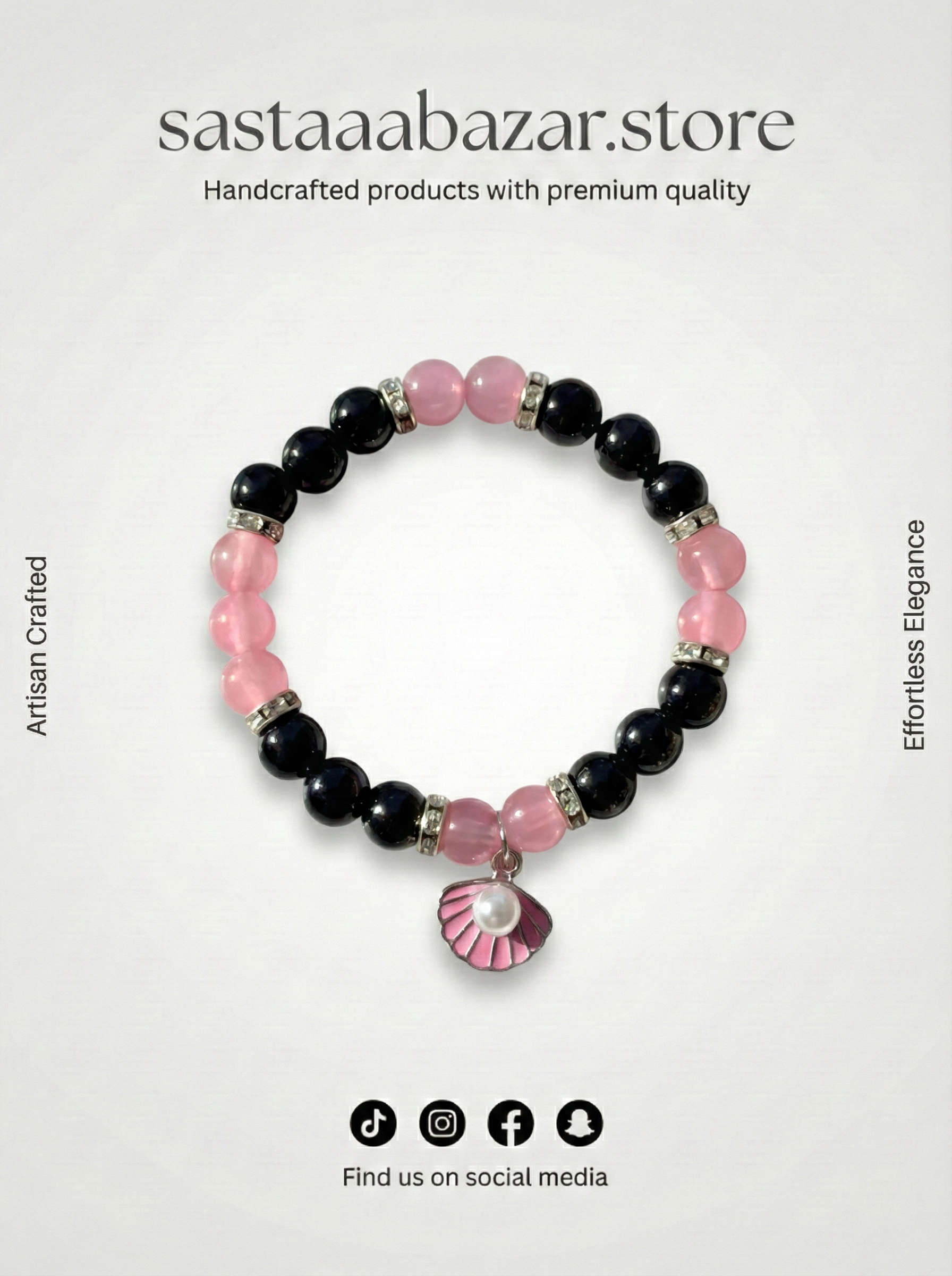 Pink & Black Seashell Charm Bracelet